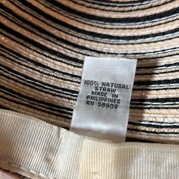 Preston & York Floppy Straw Sun Hat Black and Tan and Cream Striped - Picture 6 of 10